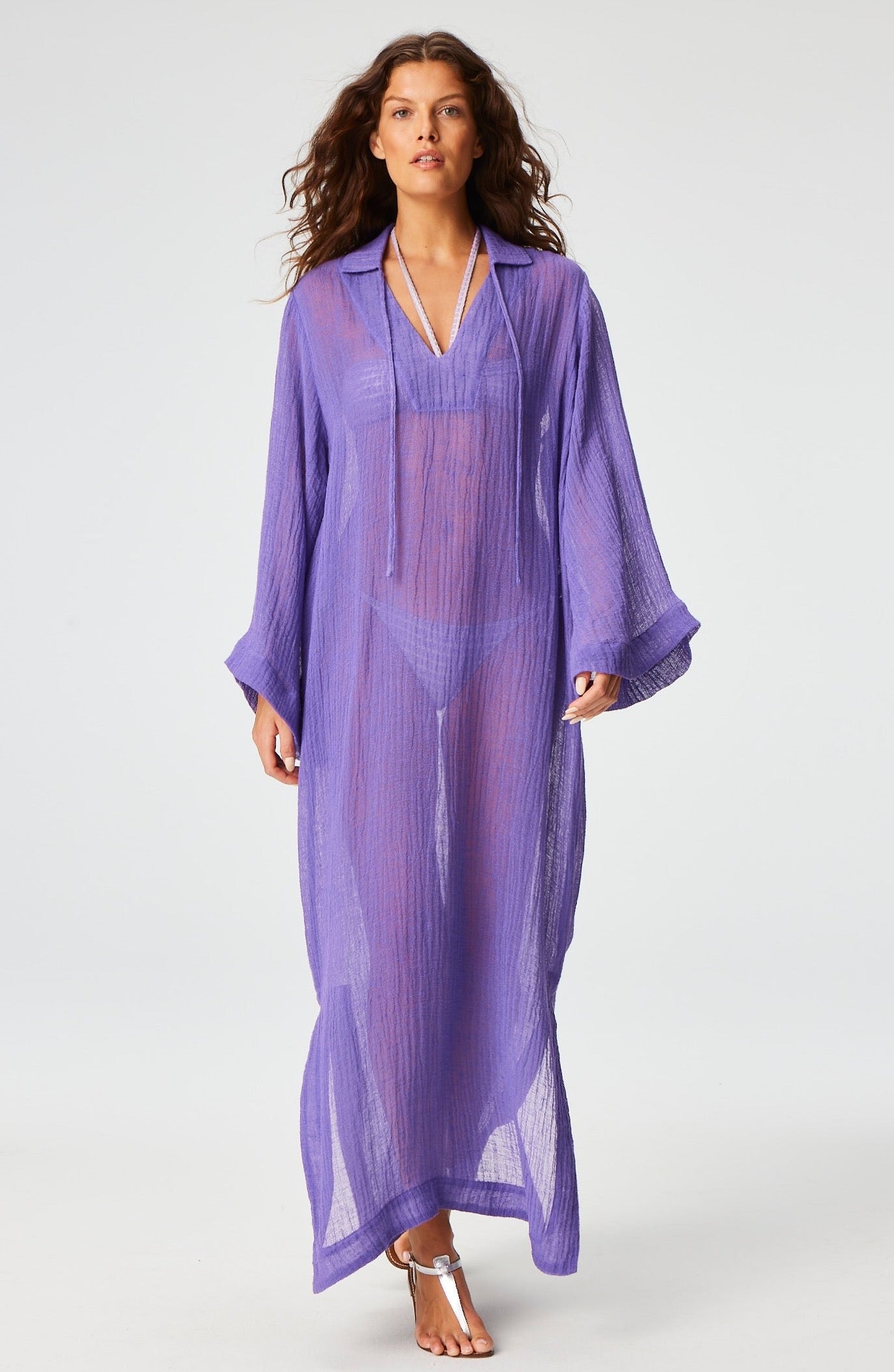 THE TUNIC CAFTAN in LAVENDER SORRENTO GAUZE – Lisa Marie Fernandez