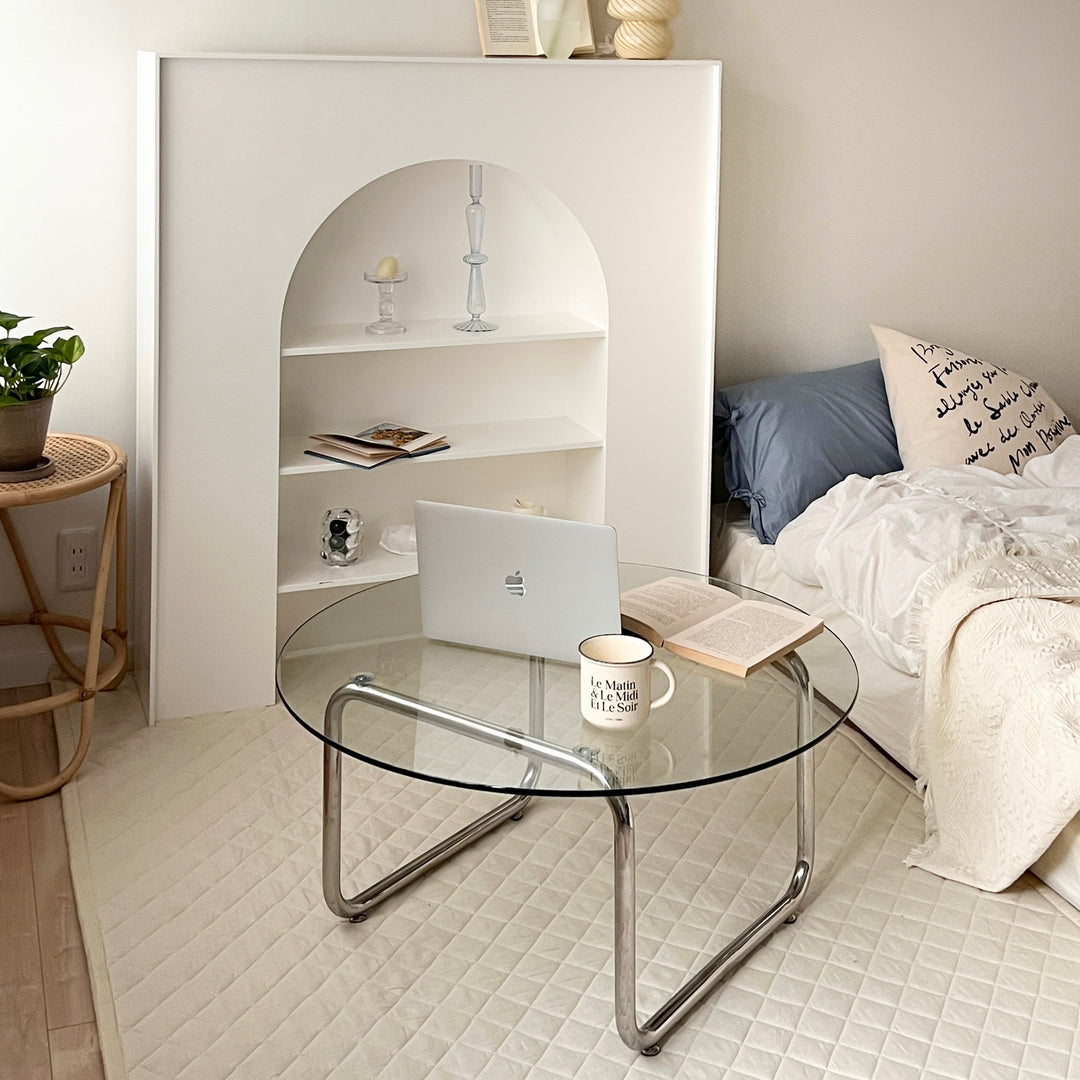 クリアラウンドローテーブル おしゃれ 韓国インテリア 家具 ガラス