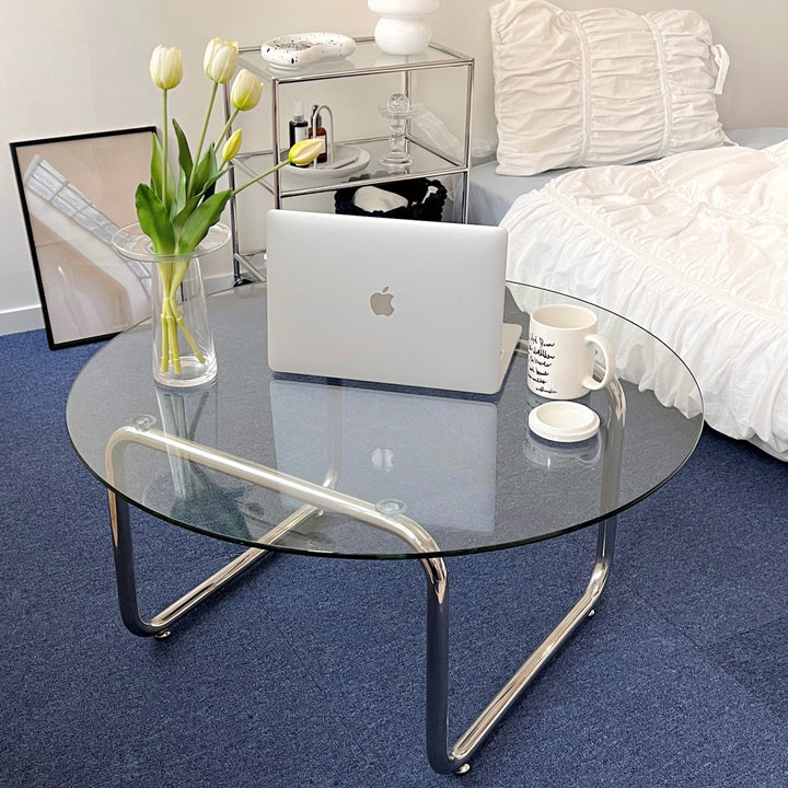 クリアラウンドローテーブル おしゃれ 韓国インテリア 家具 ガラス