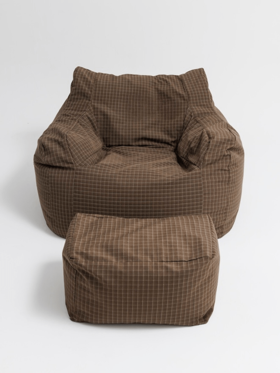 公式】LOOSY 1人掛けビーズソファ Brown Check｜1人用ソファ おしゃれ