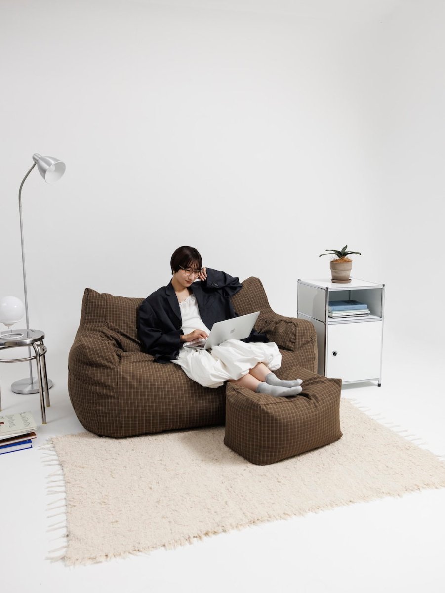 公式】LOOSY 2人掛けビーズソファ Brown Check｜2人用ソファ おしゃれ