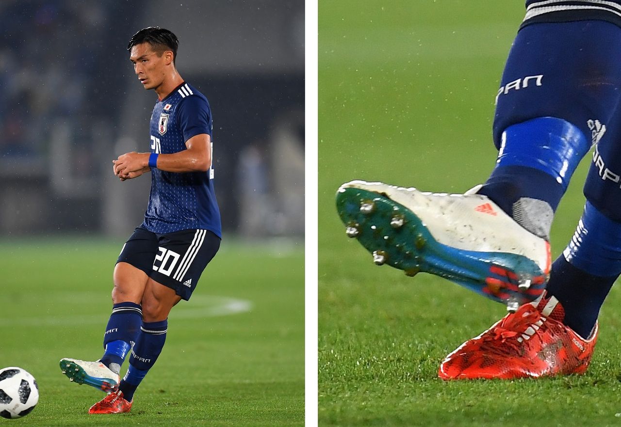 槙野智章がアディダス X18.1を槙野スタイル(左右色違い)で着用