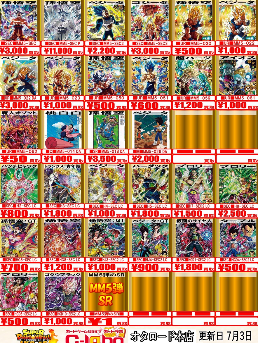 SDBH MM5弾 現在の販売・買取相場 (前回との価格比較)『シークレット