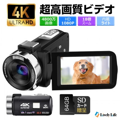 ビデオカメラ 4K 4800万画素 18倍デジタルズーム 1080P録画 vlogカメラ
