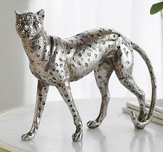 輸入雑貨 ヒョウ 置物 シルバー オブジェ オーナメント レパード 豹