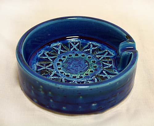 イタリア製 輸入雑貨 陶器 灰皿 12.5cm トレー ブルー Bitossi