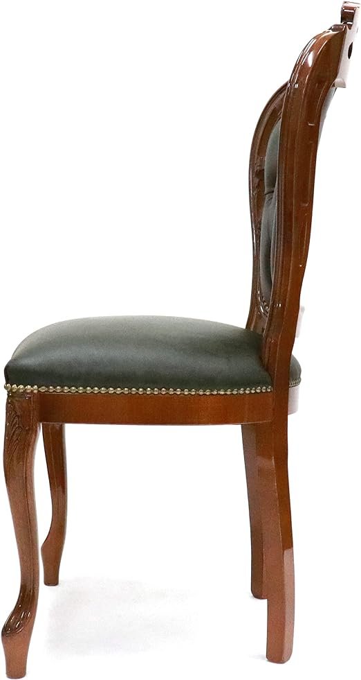 イタリア製 輸入家具 ダイニングチェア 2脚セット 本革 グリーン ネコ