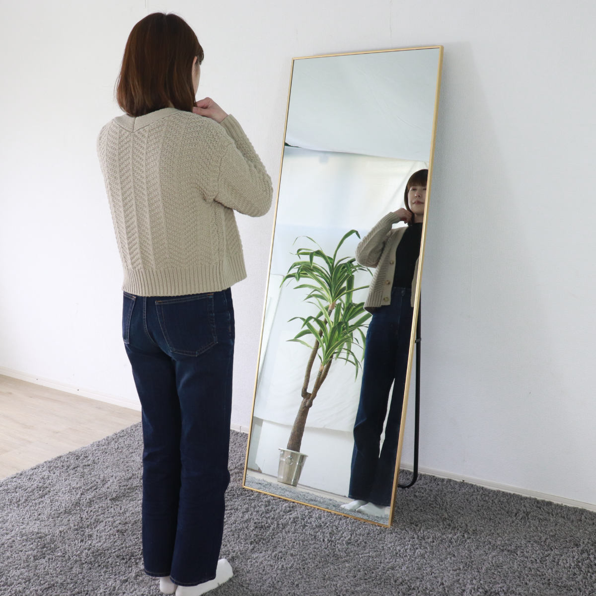スタンドミラー 全身 壁掛け アルミ 60×165cm （ 大型 ミラー 鏡