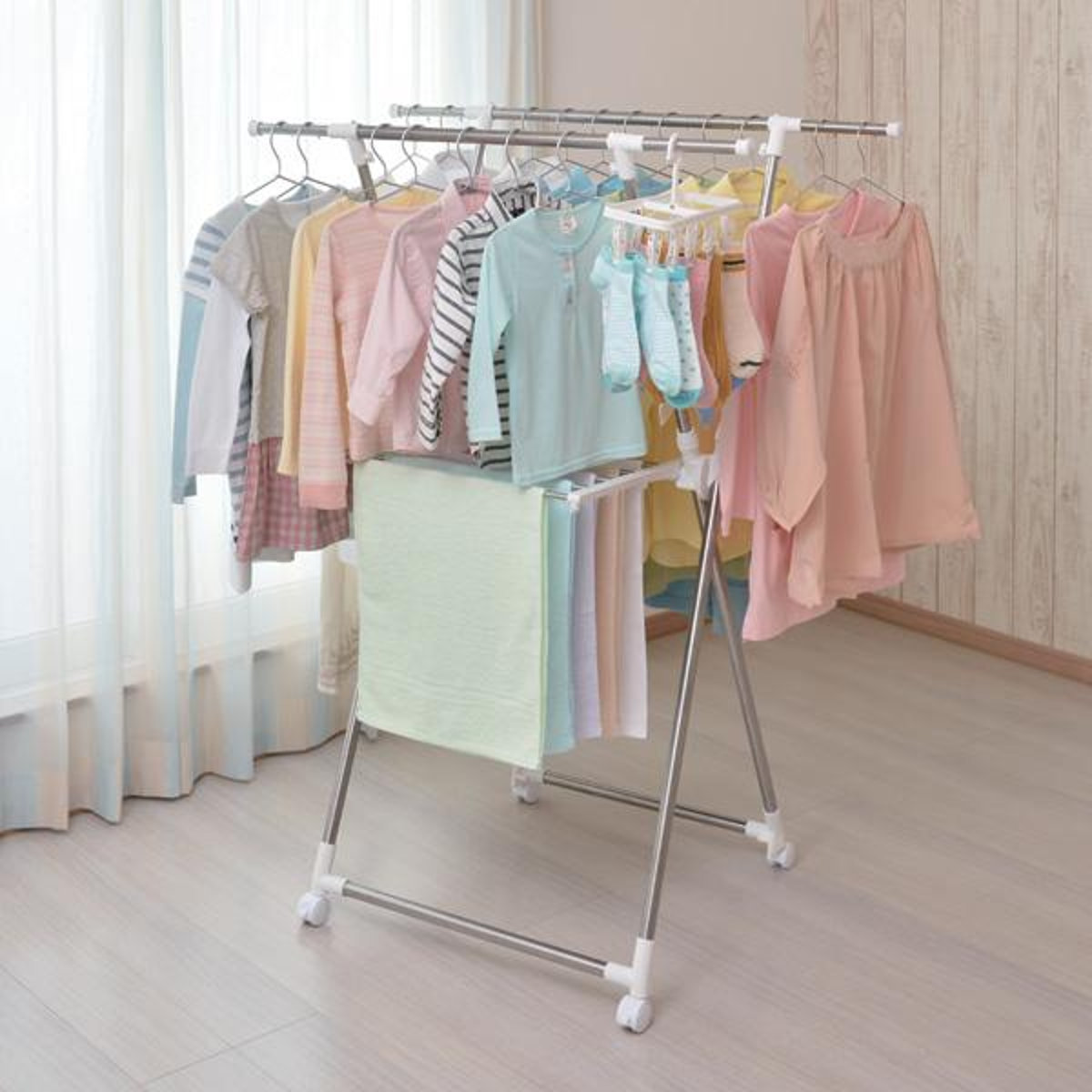 室内物干し PORISH 伸縮式室内物干しX型コンパクト ステンレス （ X型