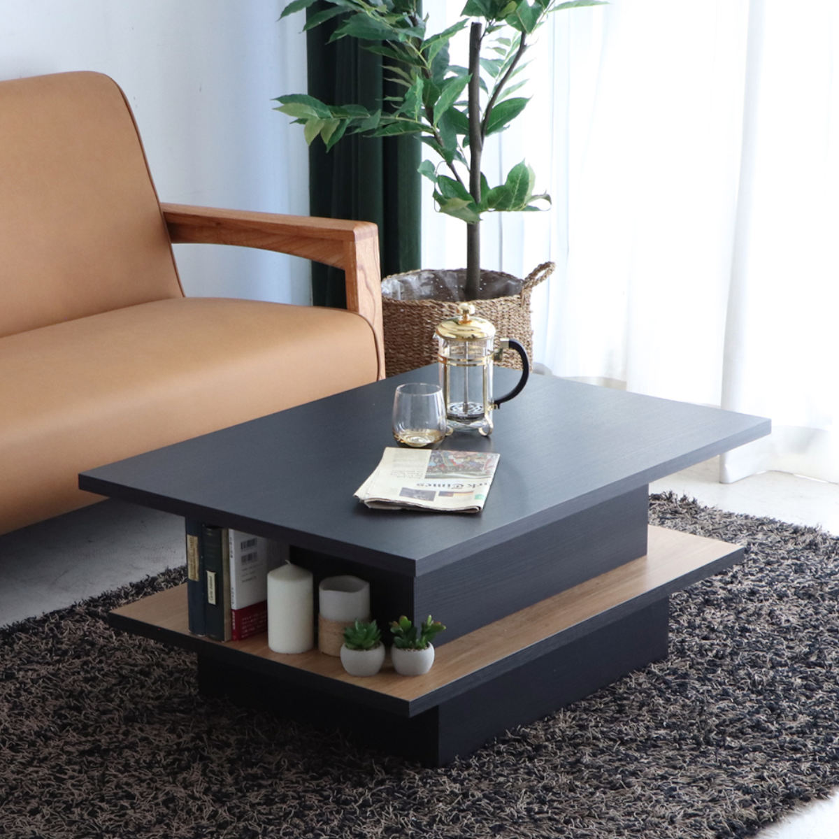 リフトアップテーブル 幅90cm FEEL 収納付き ローテーブル 昇降式