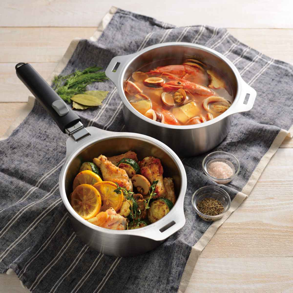 鍋4点セット IH対応 蓋付き 着脱式ハンドル付き 燕三 日本製 （ ガス火