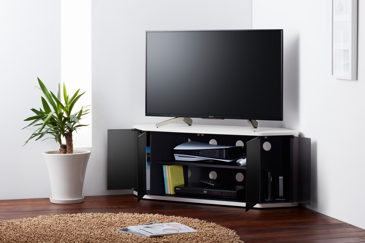 テレビ台 ローボード コーナー型 前面ダークガラス 幅115cm （ テレビ