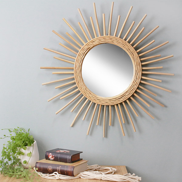 ミラー 幅60cm ラタン 籐 かがみ 鏡 ウォールミラー 壁掛け おしゃれ