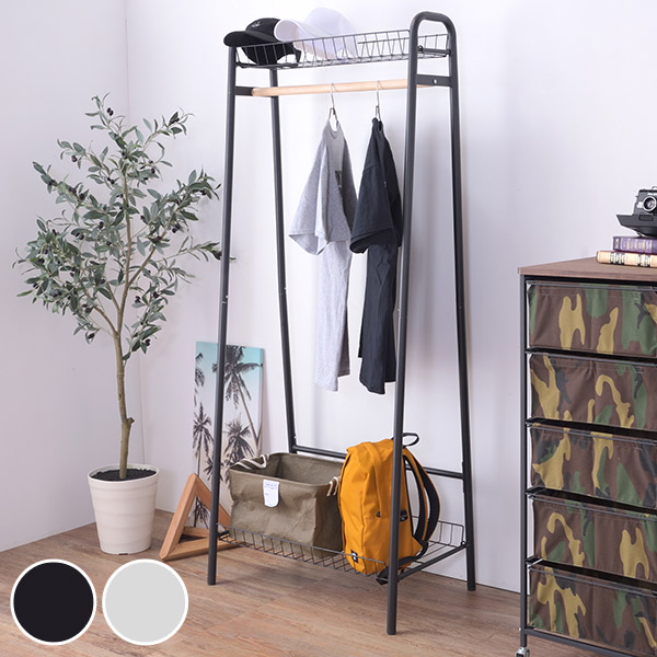 ハンガーラック スチールフレーム ショップ風デザイン メッシュ棚付 幅