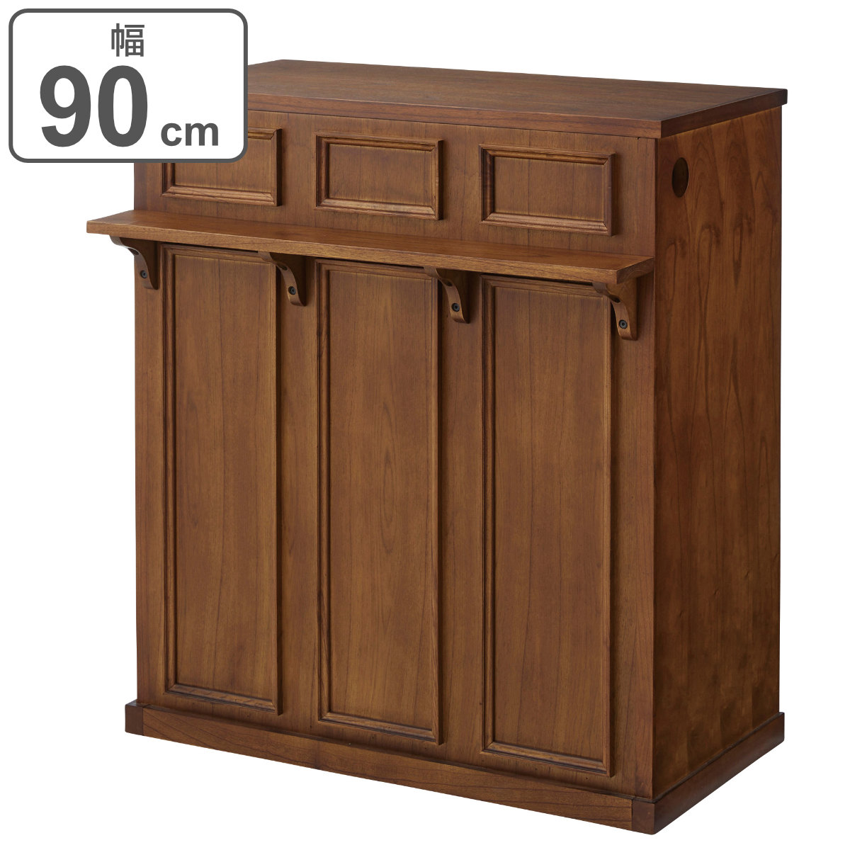 カウンター 天然木 背面収納 引出し付 幅60cm （ 間仕切り カウンター