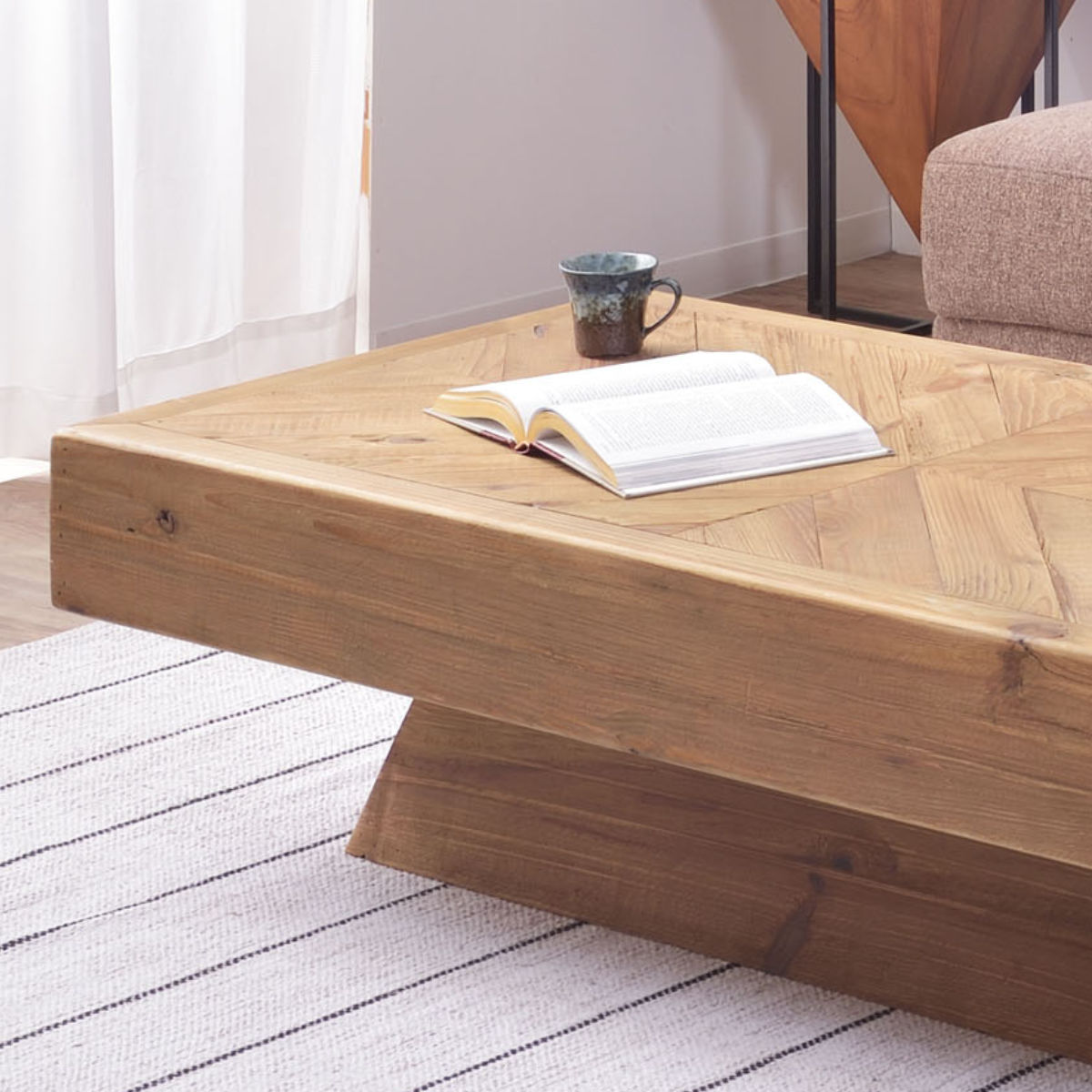 センターテーブル 幅125cm 木製 天然木 古材 ヘリンボーン テーブル