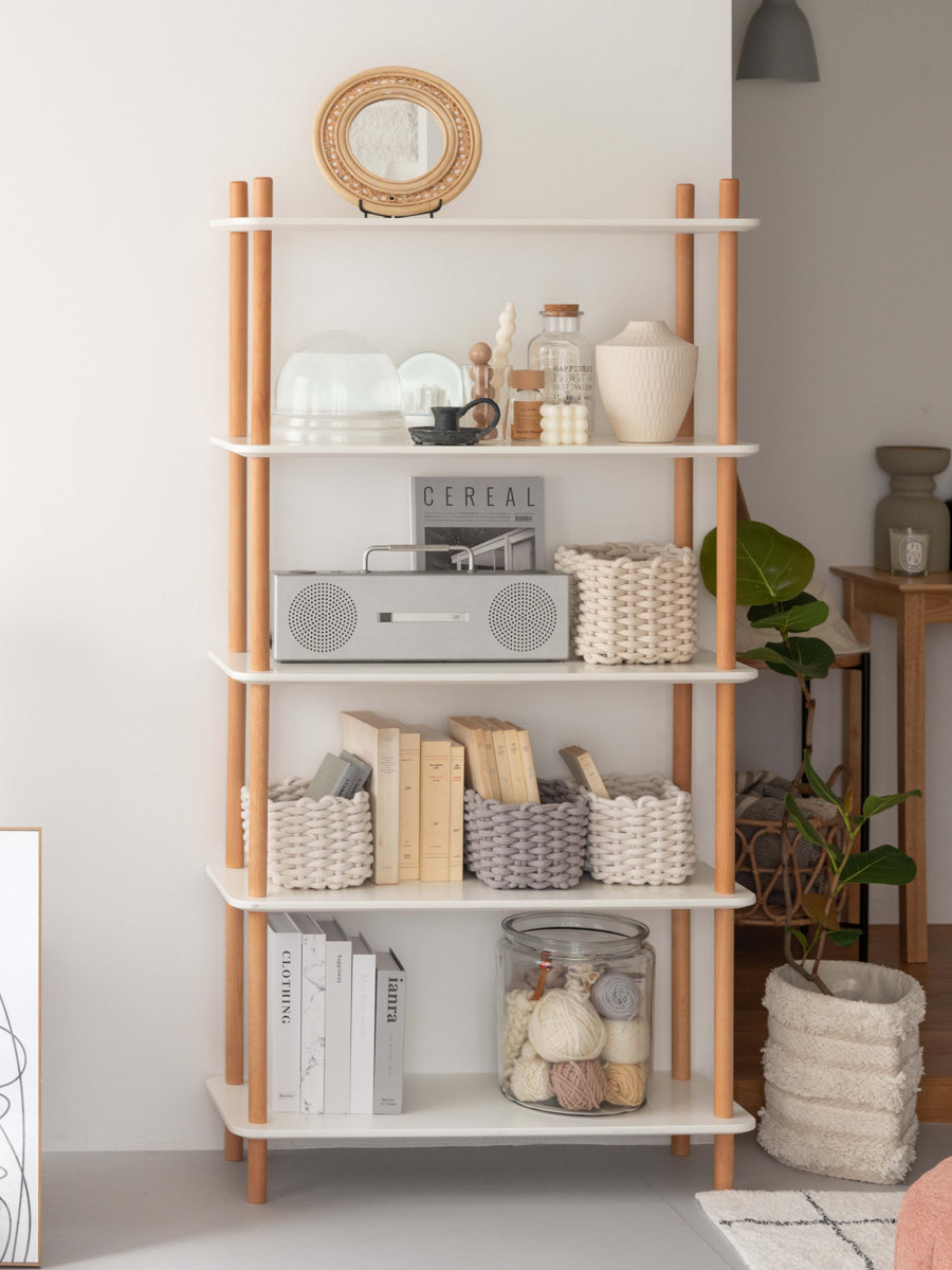 オープンラック 5段 簡単組立て 天然木フレーム 幅80cm （ ラック 棚