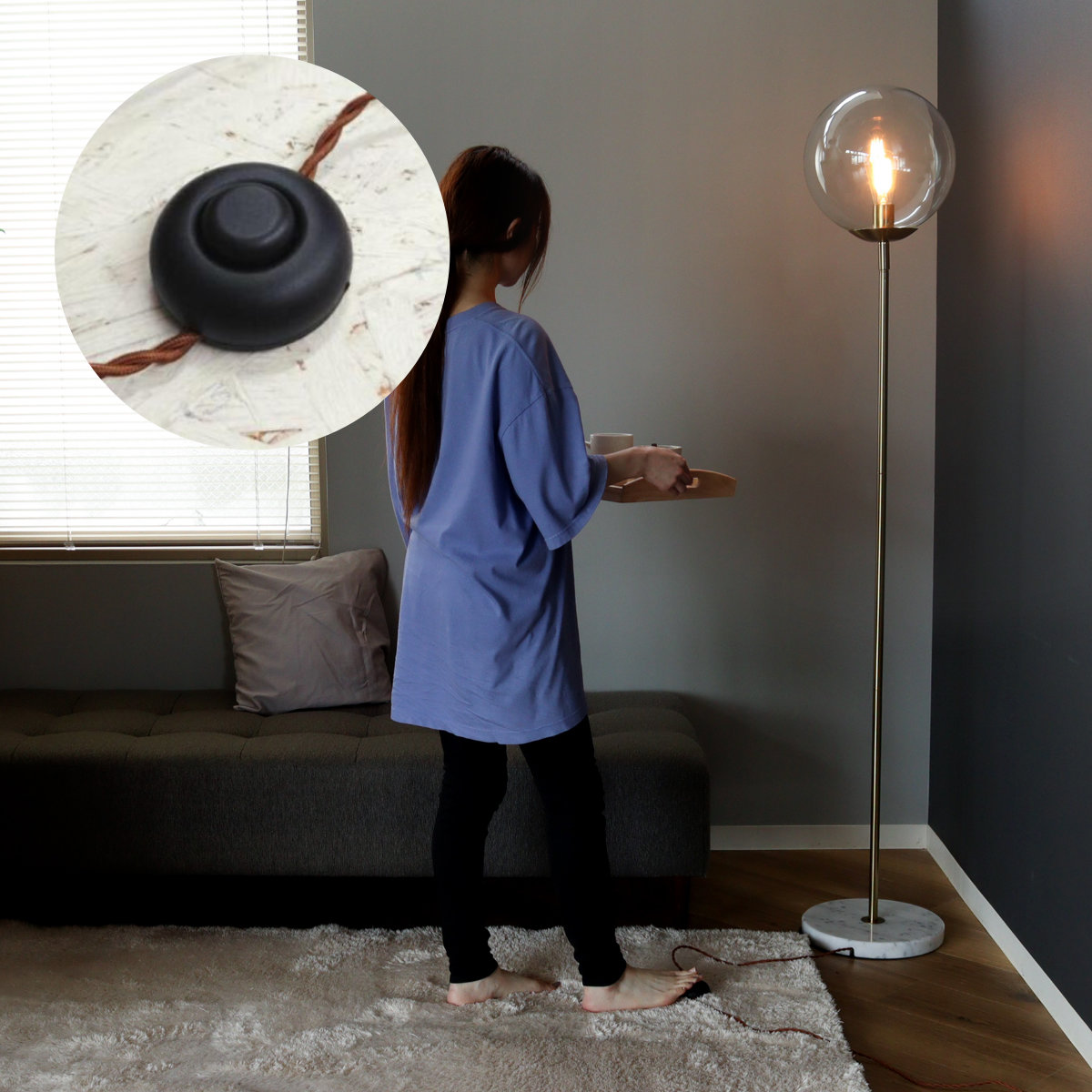 スタンドライト LED対応 電球付き 大理石 フロアライト （ ガラス 丸