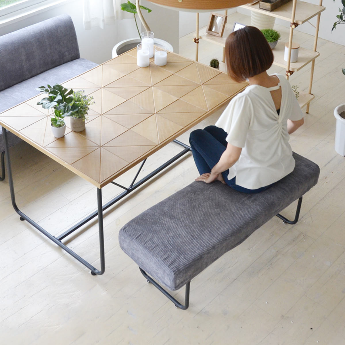 dショッピング |ダイニングベンチ 幅112.5cm 2人掛け コーデュロイ