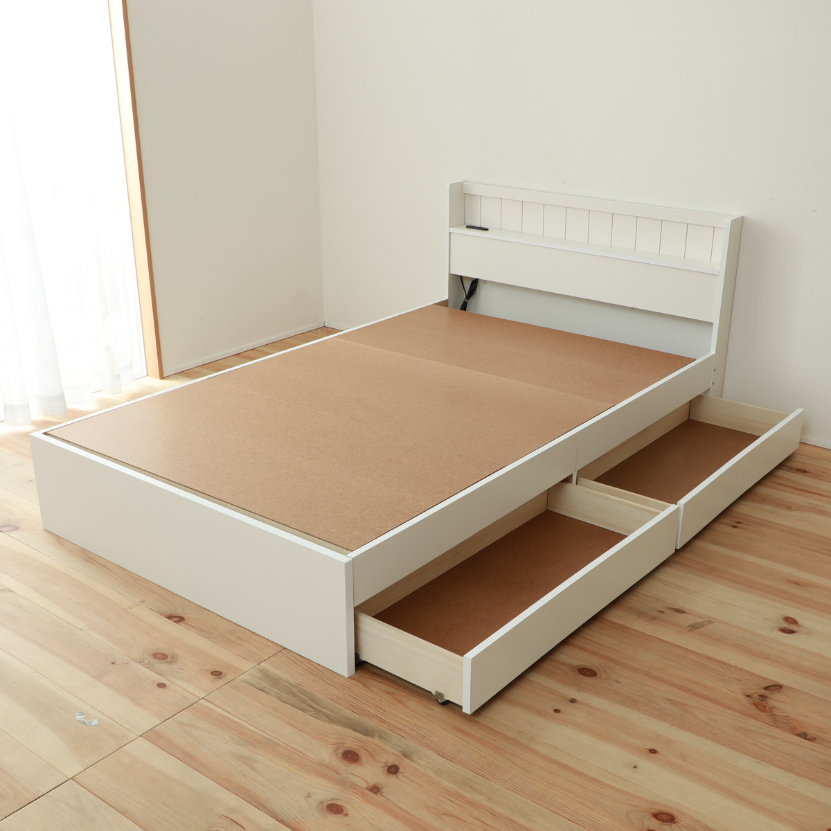 収納付きベッド セミシングル 引出し2杯 宮棚 2口コンセント 日本製