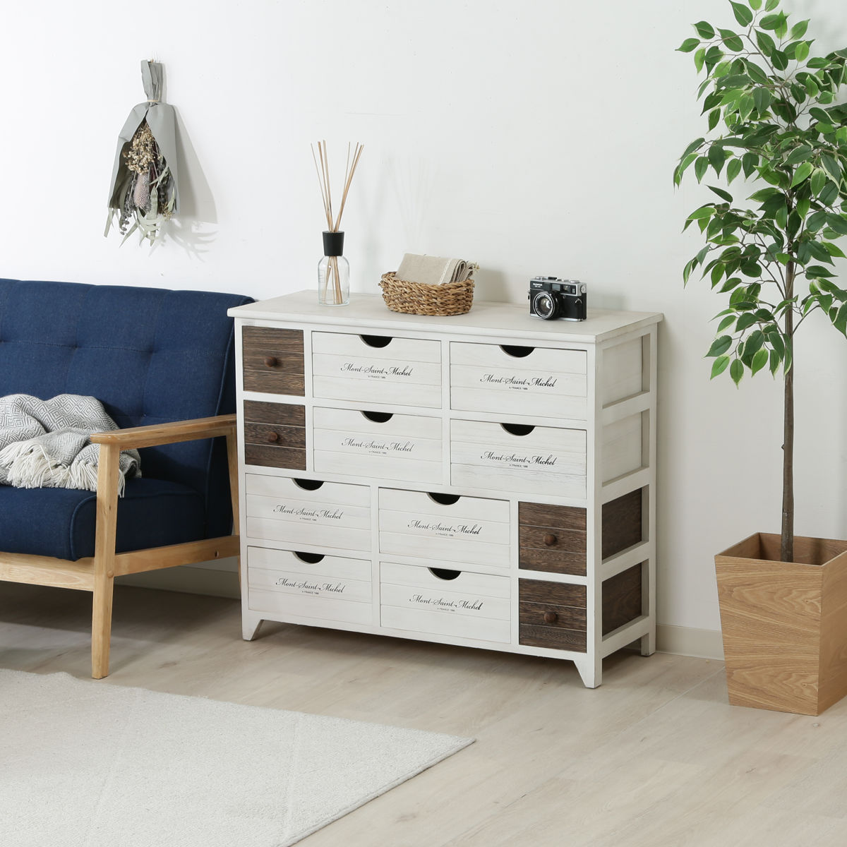 ワイドチェスト 幅84cm 3列4段 アンティーク調 （ 収納 棚 ワイド