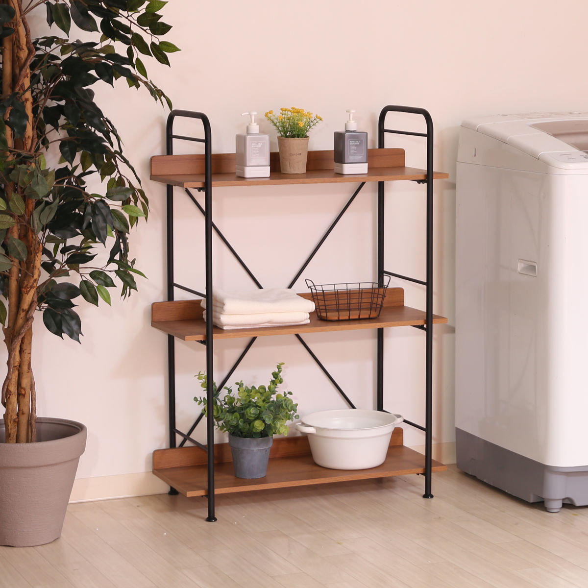 オープンシェルフ 幅71cm 3段 ブルックリン調 スチールラック （ 本棚