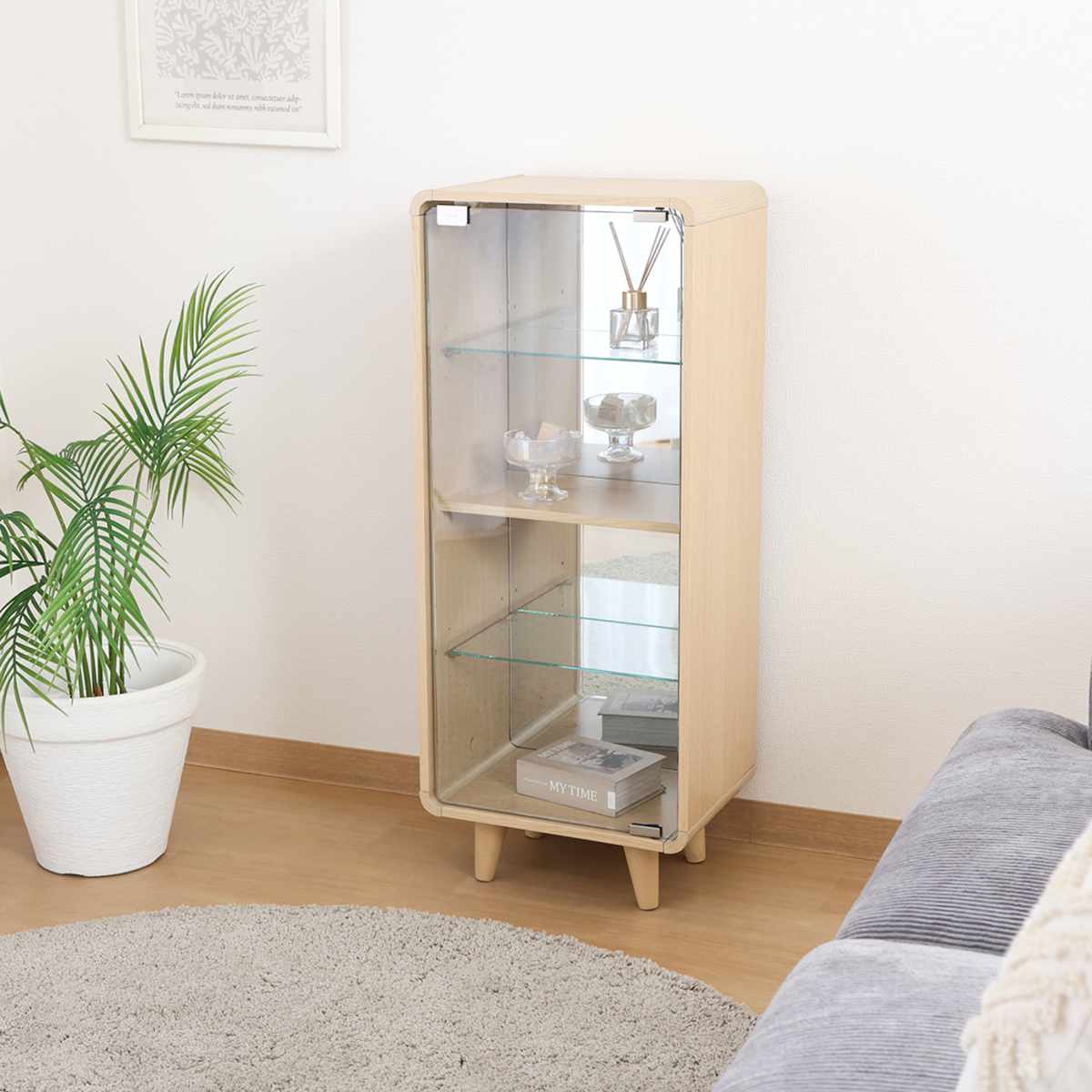 コレクションシェルフ 幅36cm 4段 ガラス扉 背面ミラー 推し活