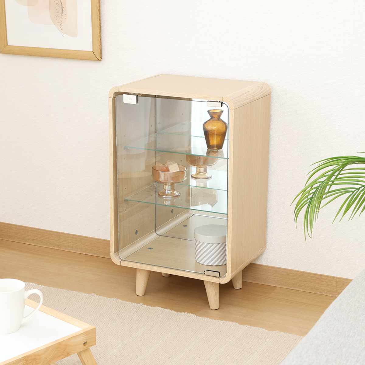 コレクションシェルフ 幅36cm 3段 ガラス扉 背面ミラー 推し活