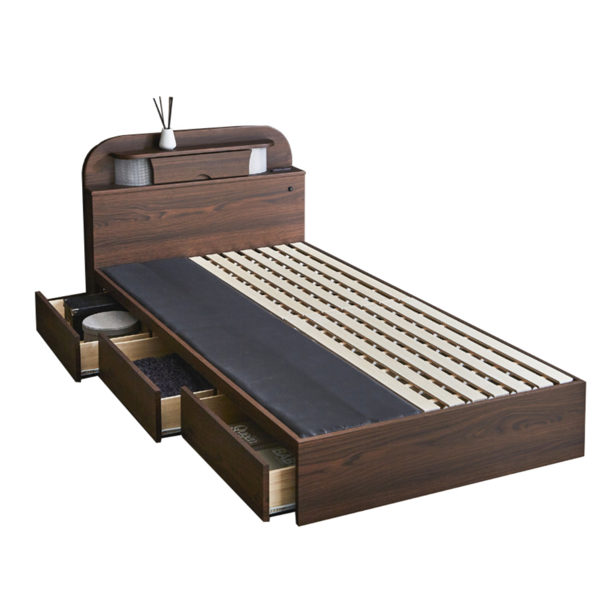 dショッピング |宮付きベッド シングル 引出し3杯 照明 コンセント付き