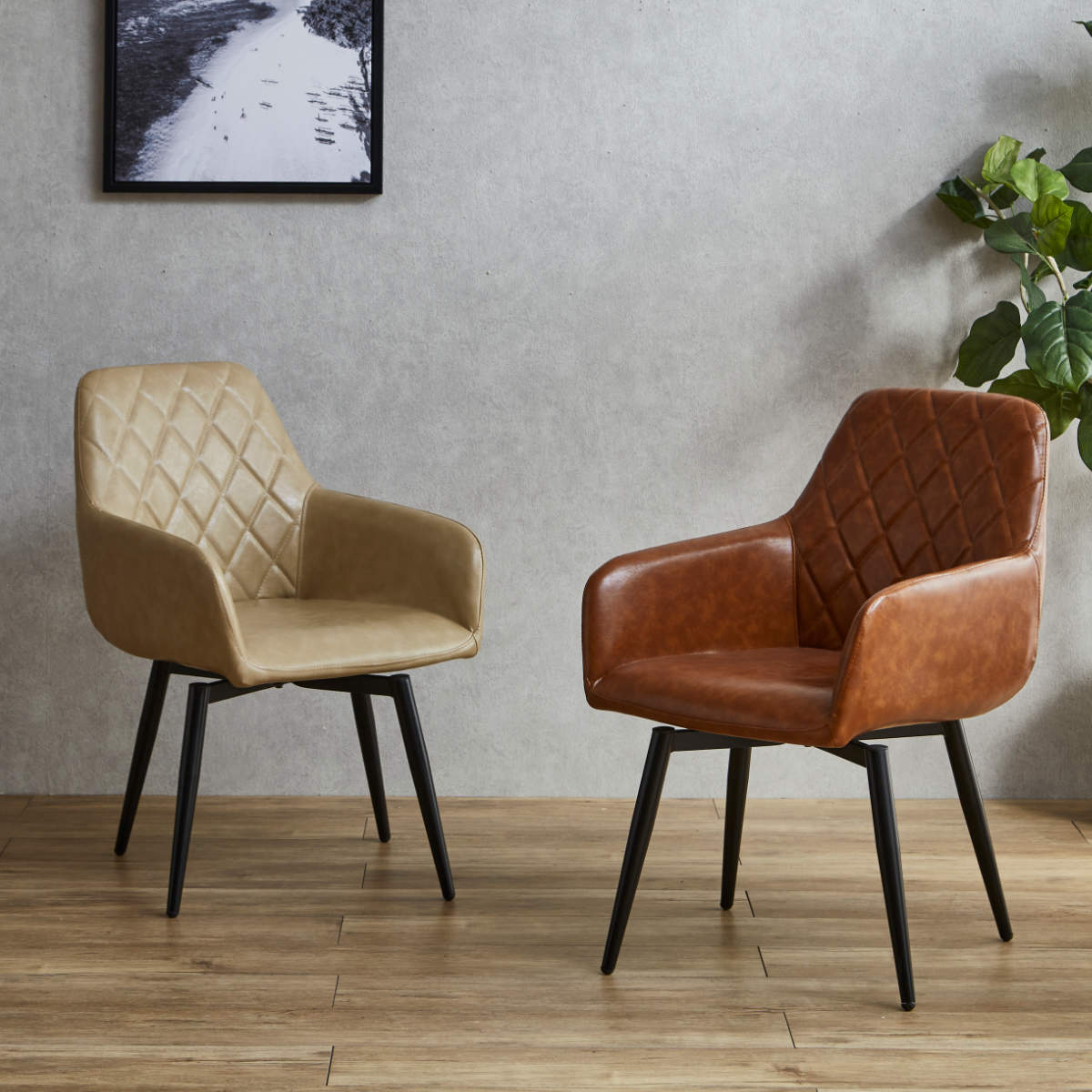 CRS 回転式ダイニングチェア 2脚 ブラウン アームチェア 肘付 【公式通販】