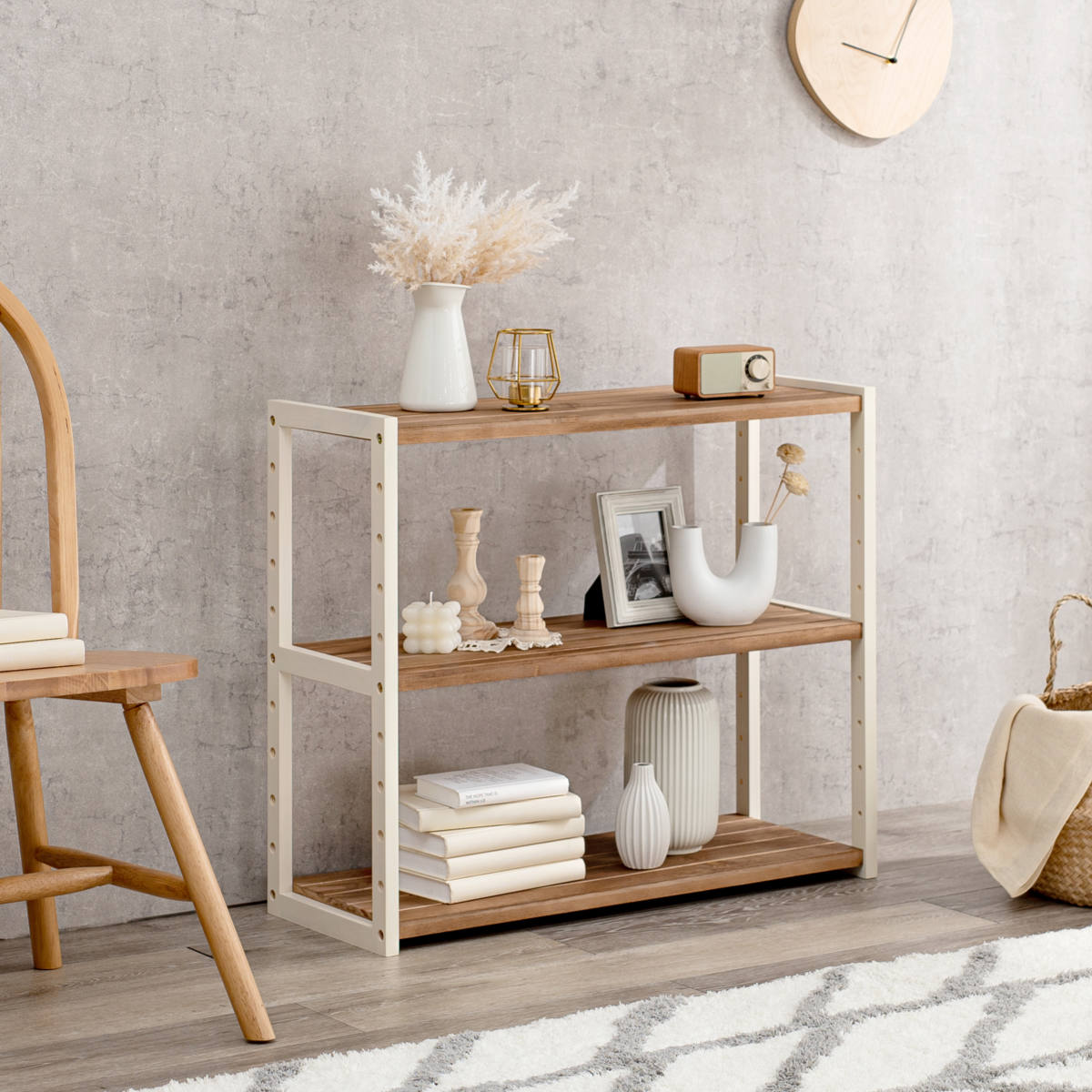 オープンラック 3段 木製 ディスプレイラック ウッドプロダクツ 幅75cm