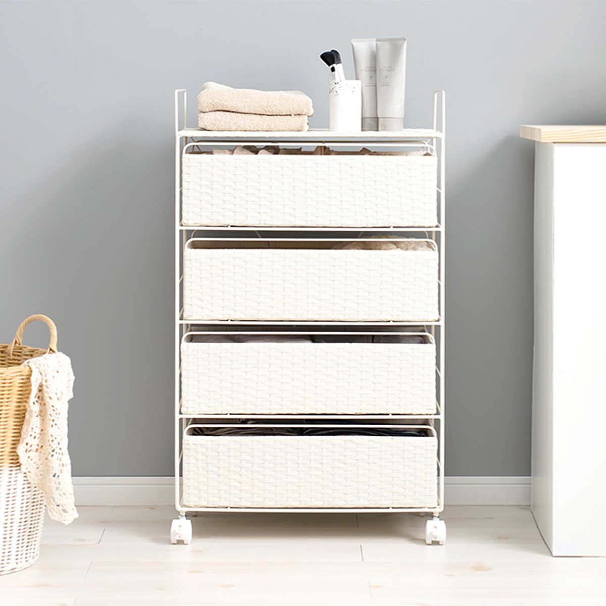 ランドリーチェスト 4段 幅50cm 高さ85cm キャスター付 引出し