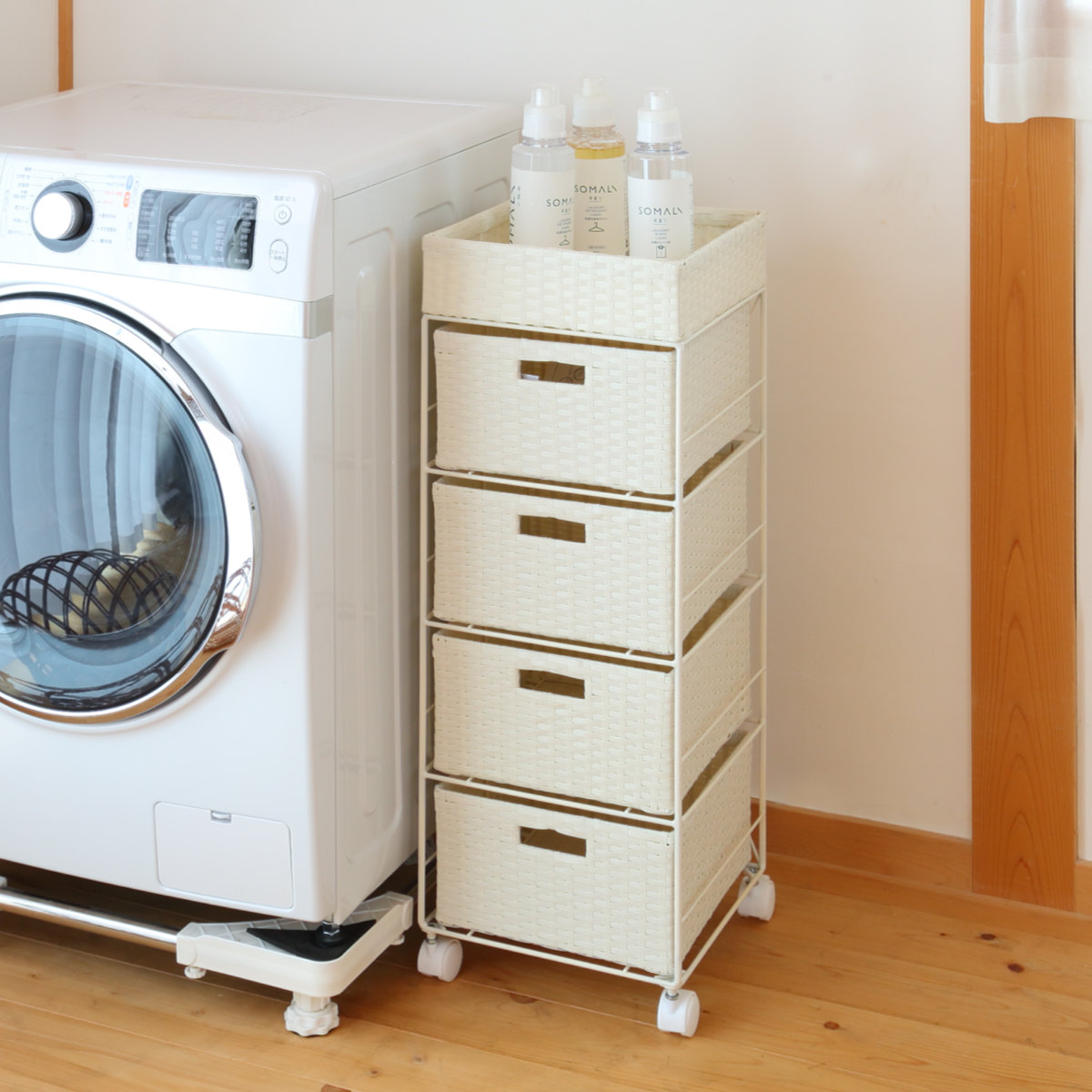 ランドリーチェスト 幅30.5cm 4段 引出し キャスター付 完成品