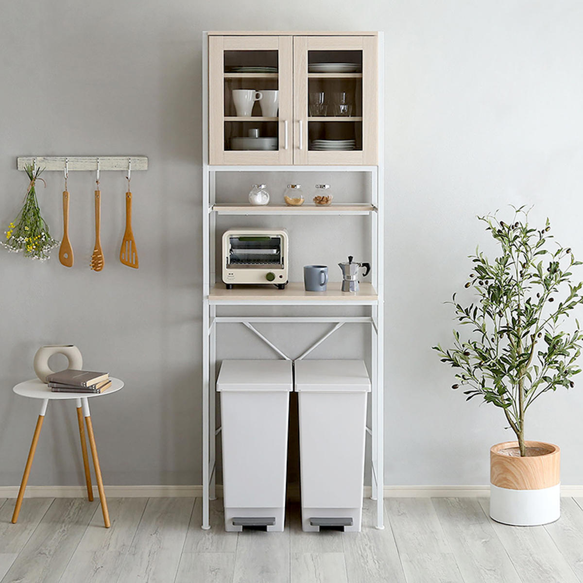 ゴミ箱上ラック 幅64cm スリムタイプ 北欧調 スチールフレーム