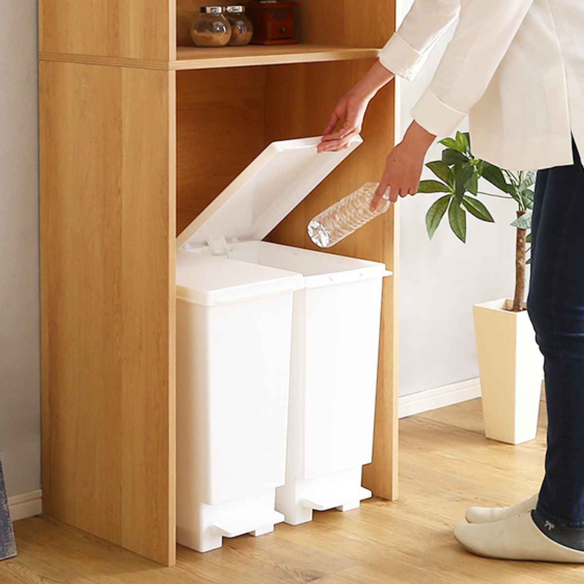 ごみ箱上ラック 幅59cm 木製 スリムタイプ ヴィンテージ調 （ ごみ箱上