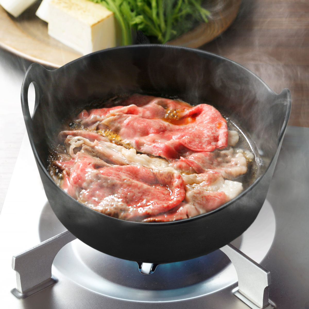 すき鍋 18cm IH対応 鉄鋳物 ハンドルが外せる鍋 （ ガス火対応