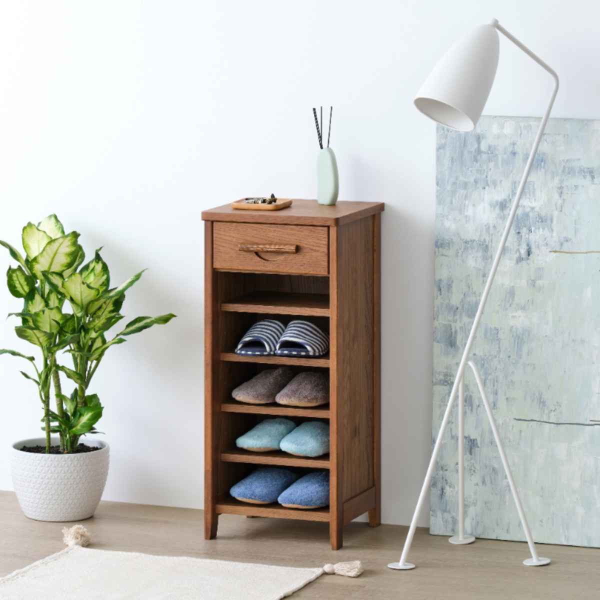 スリッパラック 北欧風 突板仕上 HENRY2 幅34cm （ ラック 収納 家具