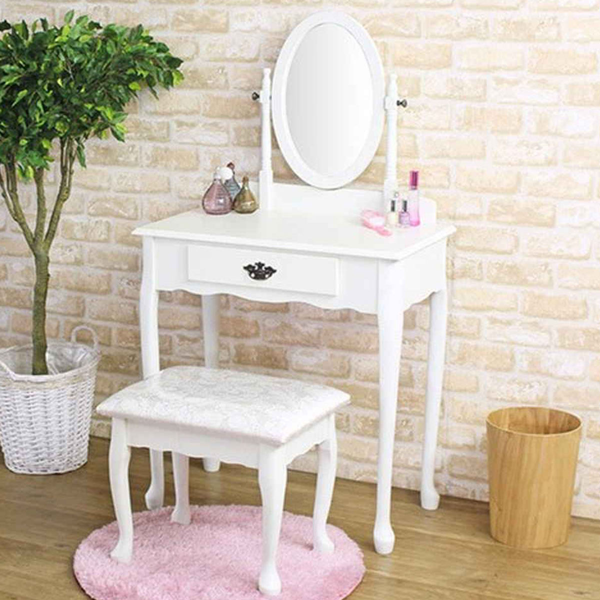 ドレッサー スツール付 アンティーク調 姫系 幅71.5cm （ 鏡台 化粧台