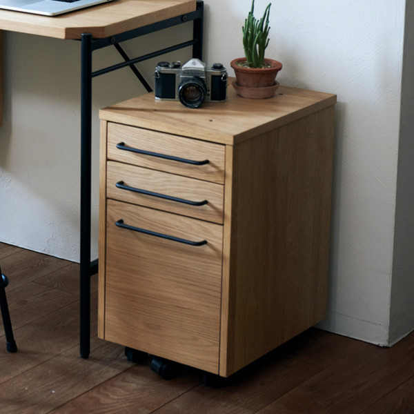 デスクワゴン 高さ55.5cm グラム デスク ワゴン 3段 キャスター 木製