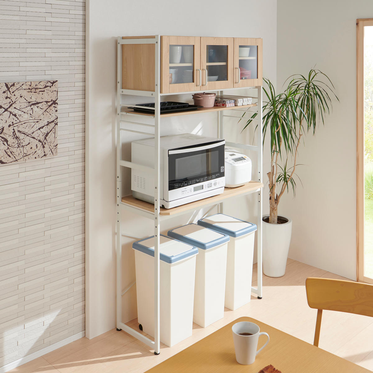 キッチンラック 幅93.5cm レンジ台 スチールフレーム ルナ （ ゴミ箱上