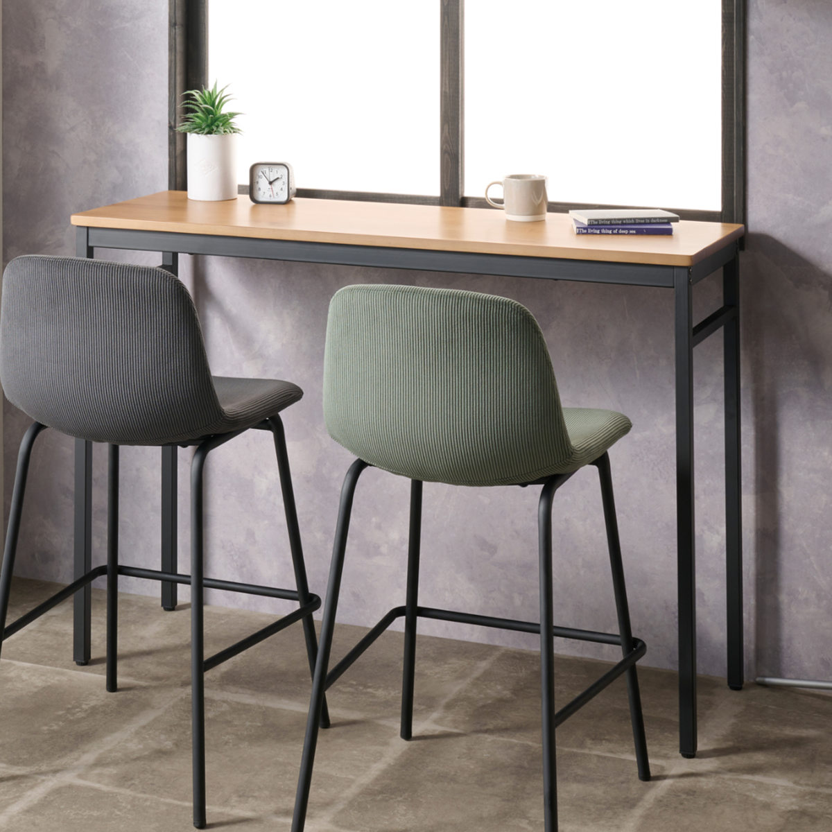 カウンターテーブル 高さ85cm 2人掛け 木目 （ 幅120cm ハイテーブル