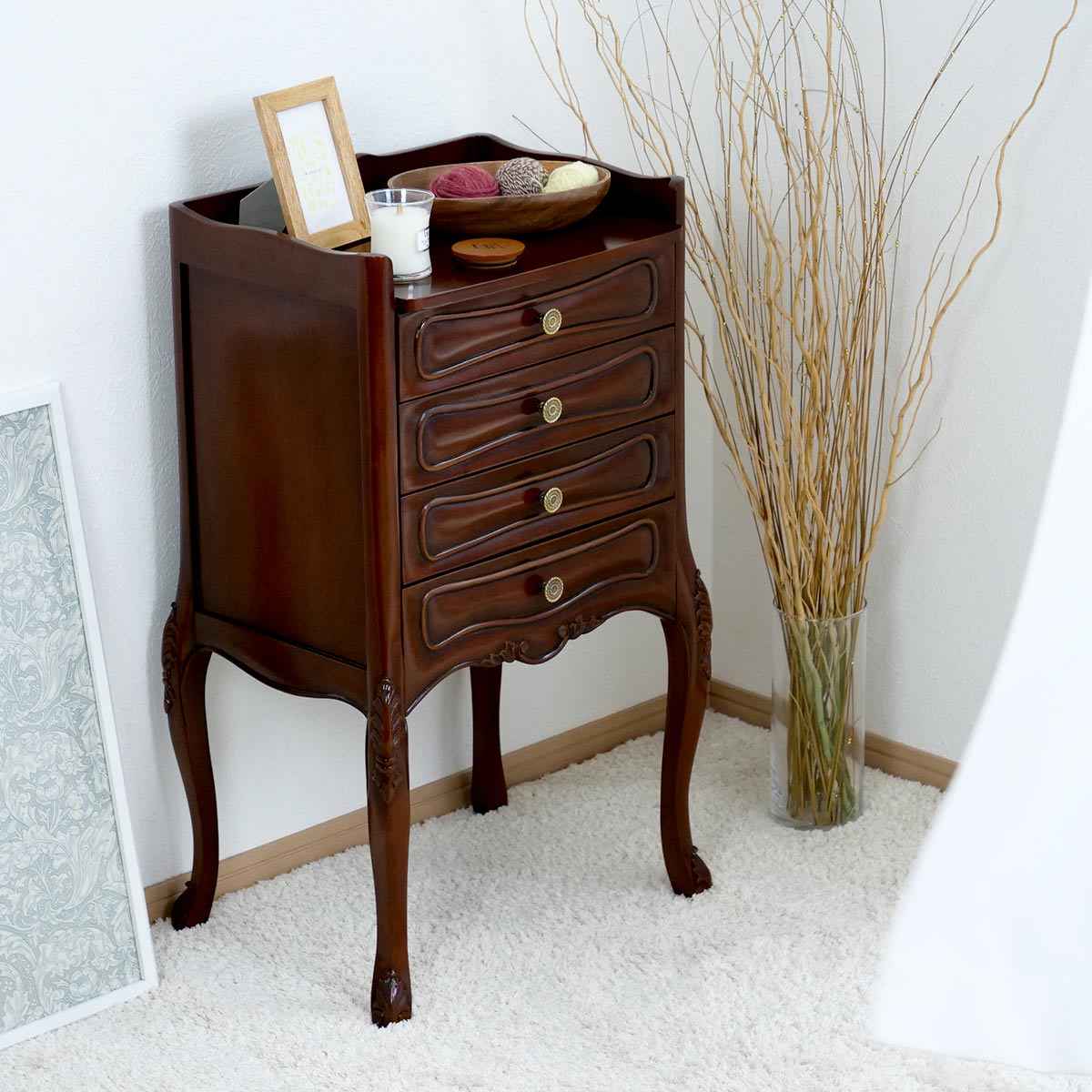 マホガニー家具】 ディスプレイラック・キャビネット （猫脚/引出1杯