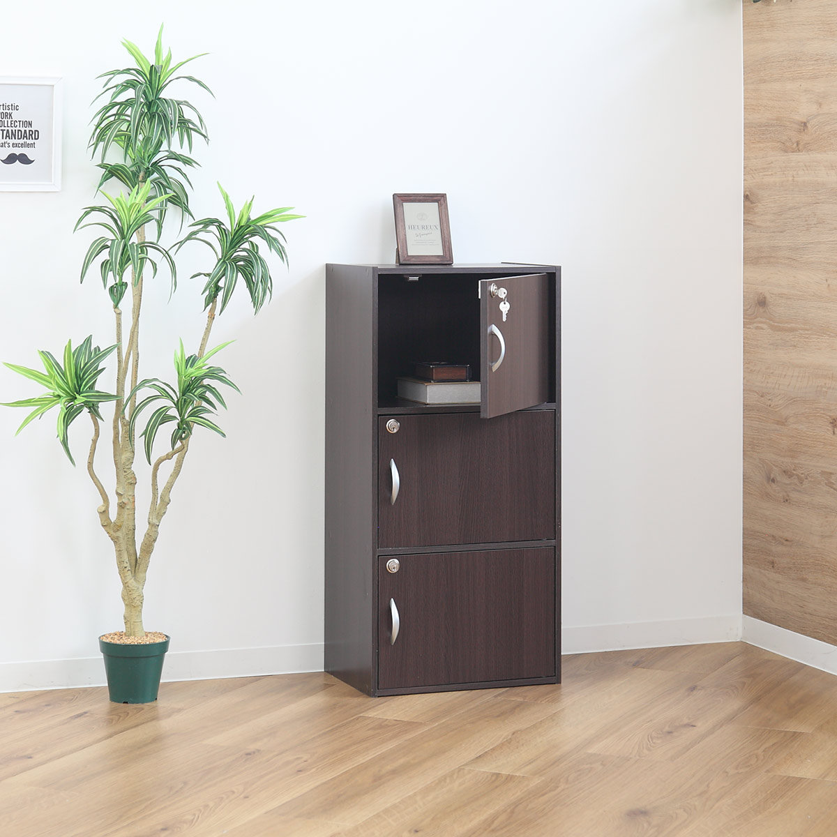 カラーボックス 3段 全段鍵付 幅42cm （ 収納 家具 鍵付き 棚 ロッカー