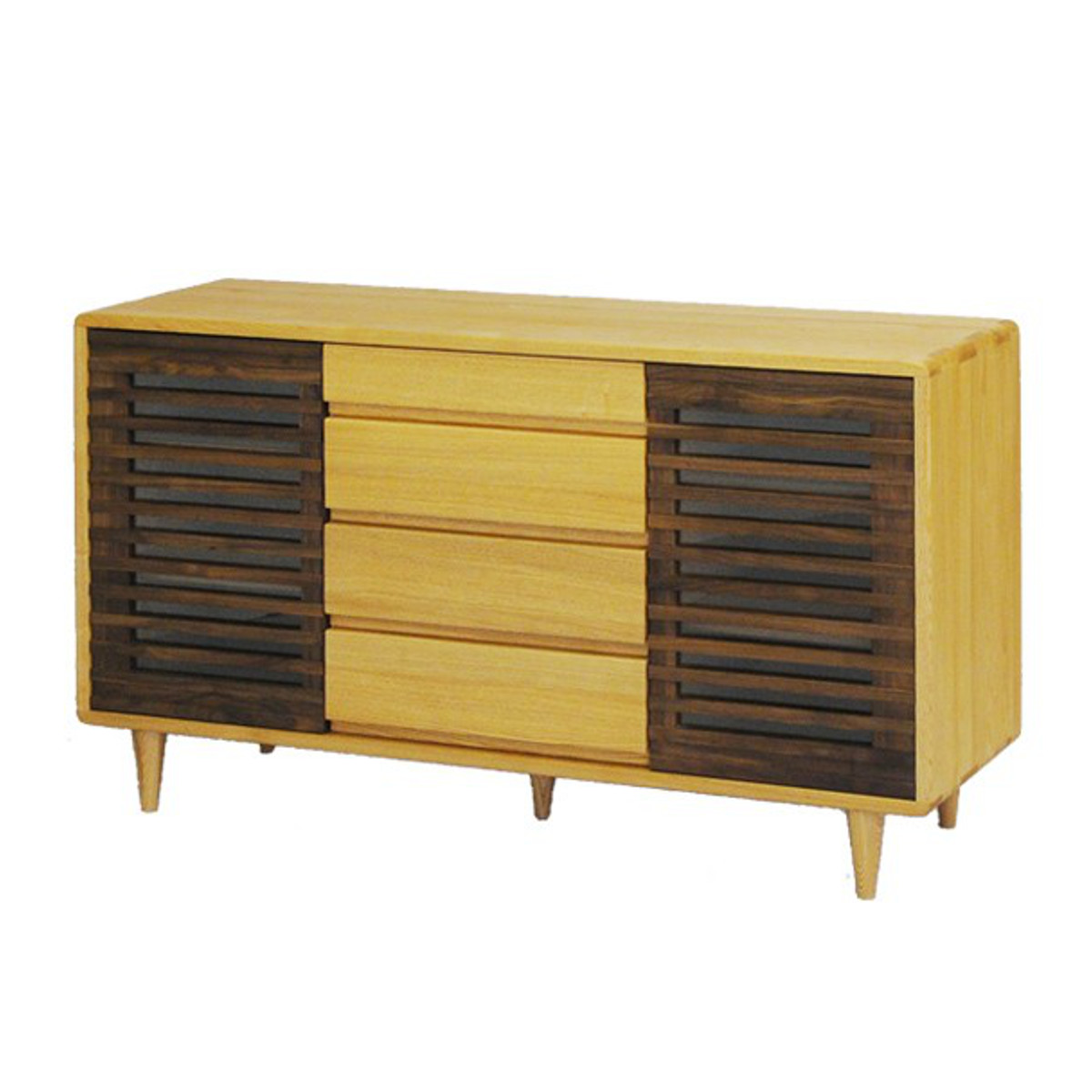 サイドボード 幅120cm キャビネット ルーバーデザイン 無垢材 （ 開梱