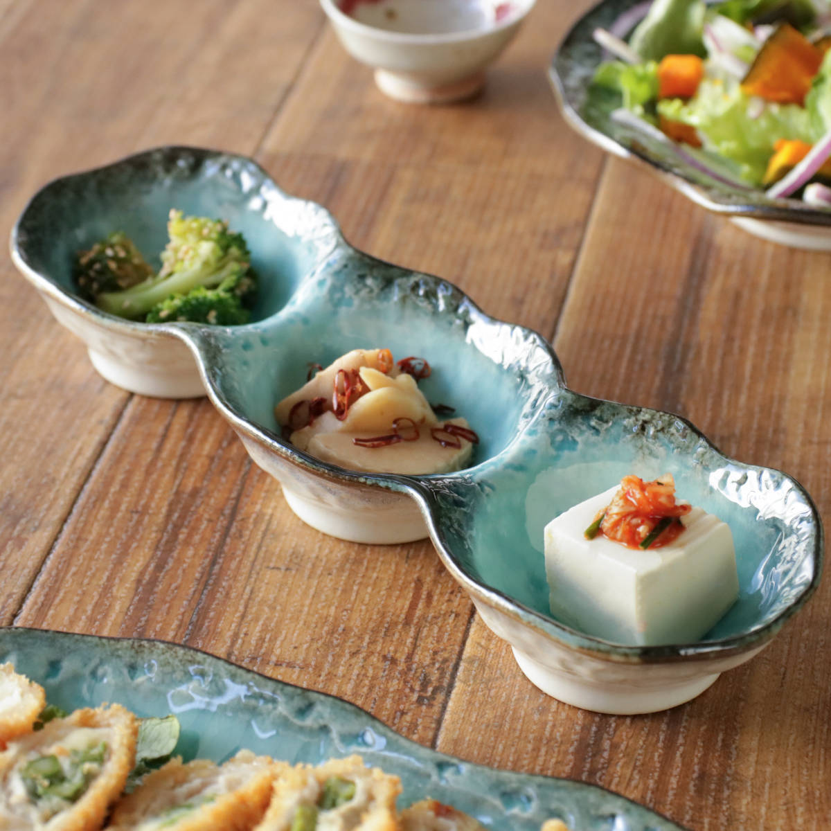 小鉢 3つ仕切り 28cm ボウル KANADE 陶器 （ 電子レンジ対応 鉢 3連 和