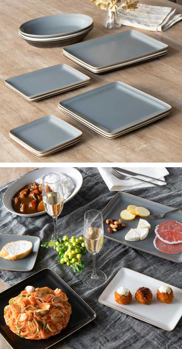 プレート 21.5cm レクタングルプレート エッジライン 陶器 同色5枚