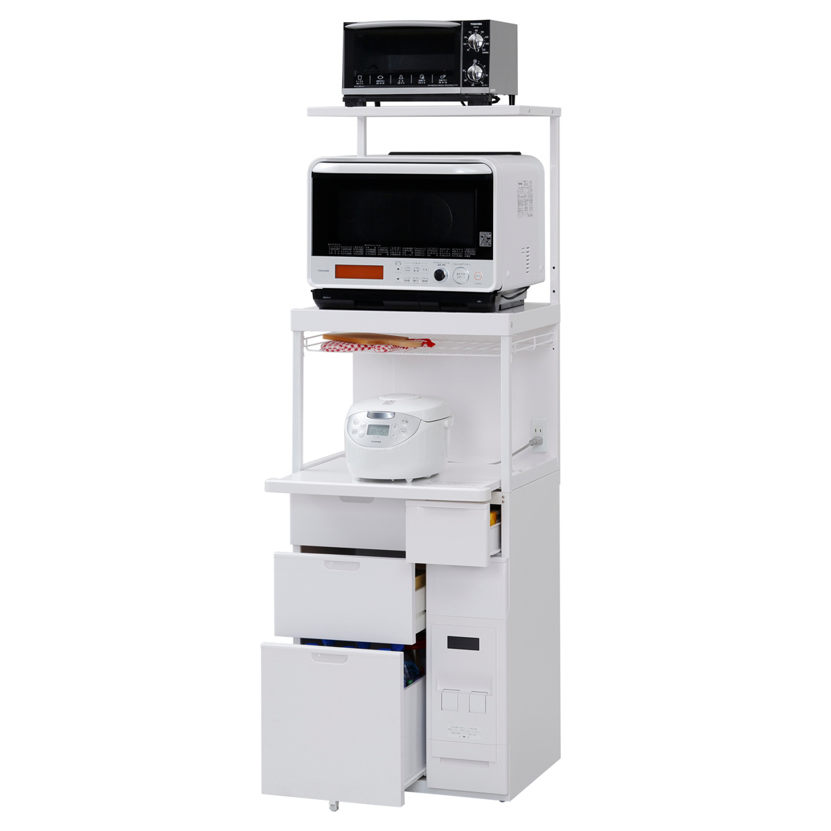 dショッピング |レンジラック キャビー 幅56.5cm 米収納12kg 上棚付き