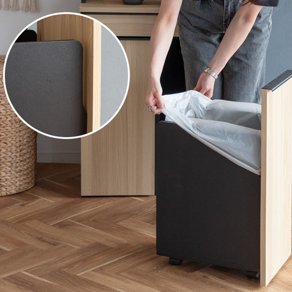 食器棚 45Lゴミ箱 一体型 幅60cm ダストボックスラック （ ゴミ箱付