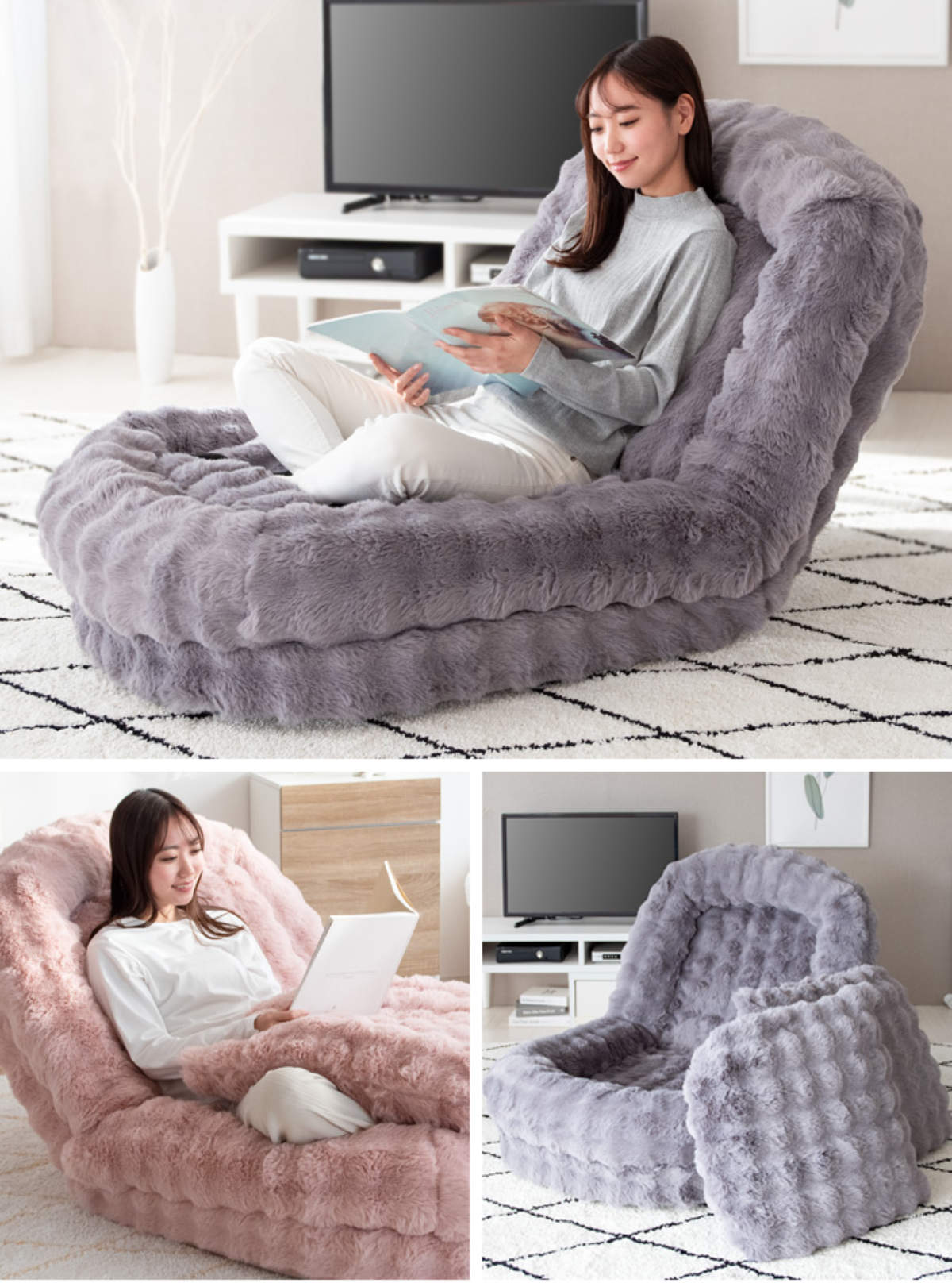 座椅子 1人用 大判サイズ 3way リクライニング18段階 ふわとろソファ