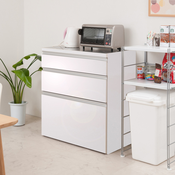 キッチンカウンター 幅80cm 艶ありタイプ ハイグロス ステンレストップ